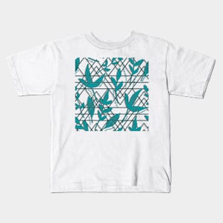 TEAL BLUE GEOMETRIC SHAPE LEAF SEAMLESS PATTERN Kids T-Shirt